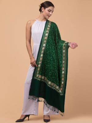 Floral aari embroidered acrylic woollen shawl 3