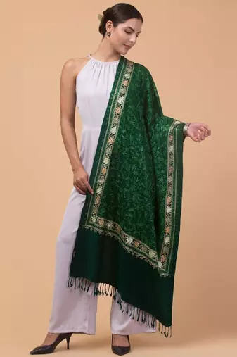 Floral aari embroidered acrylic woollen shawl