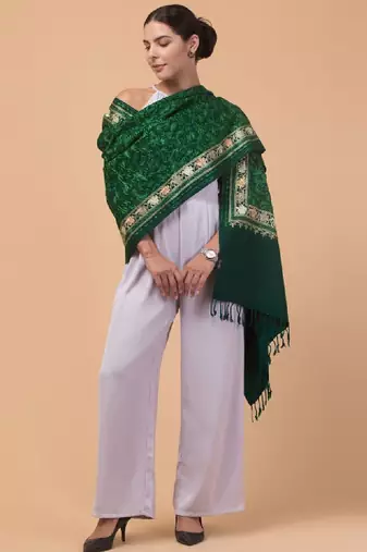 Floral aari embroidered acrylic woollen shawl