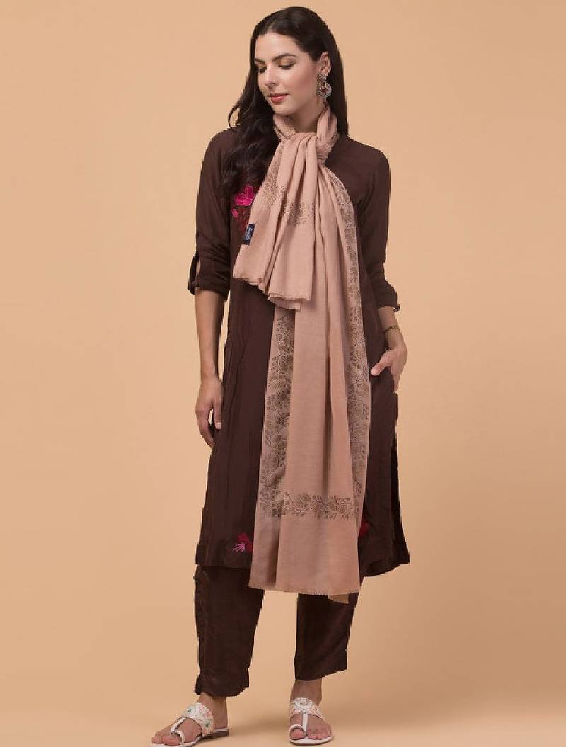 Floral woven design woollen shawl