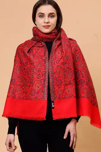 Floral woven design wool shawl