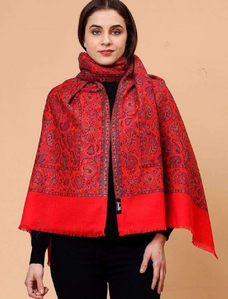 Floral woven design wool shawl