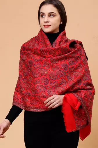 Floral woven design wool shawl