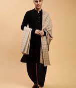 Checked woven-design woollen shawl