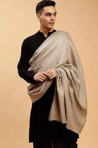 Checked woven-design woollen shawl