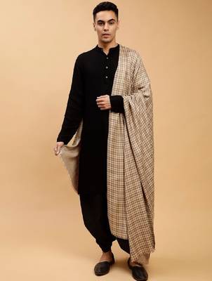 Checked woven-design woollen shawl 4