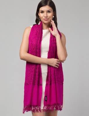 Kashmiri floral embroidered beads and stones pure wool shawl 1