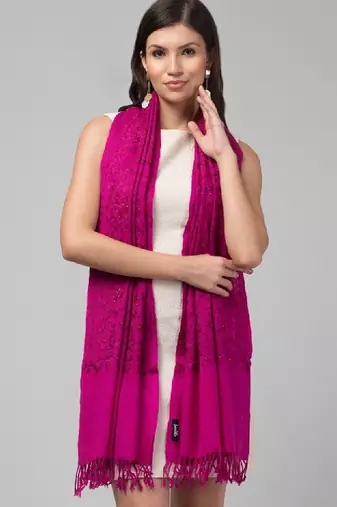 Kashmiri floral embroidered beads and stones pure wool shawl