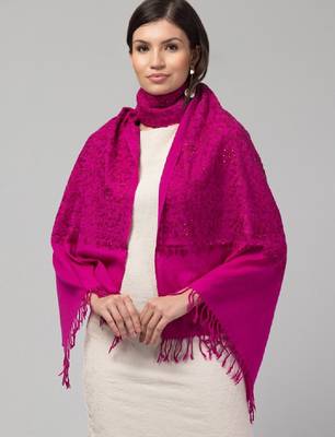 Kashmiri floral embroidered beads and stones pure wool shawl 3