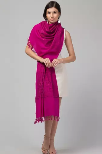 Kashmiri floral embroidered beads and stones pure wool shawl