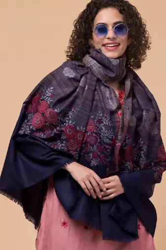 Floral printed pashmina style woolen shawl
