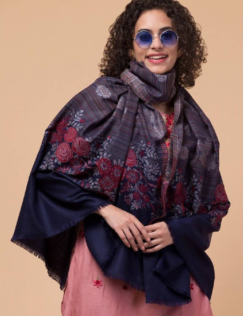 Floral printed pashmina style woolen shawl