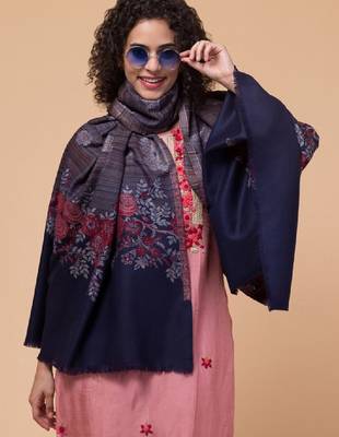 Floral printed pashmina style woolen shawl 3