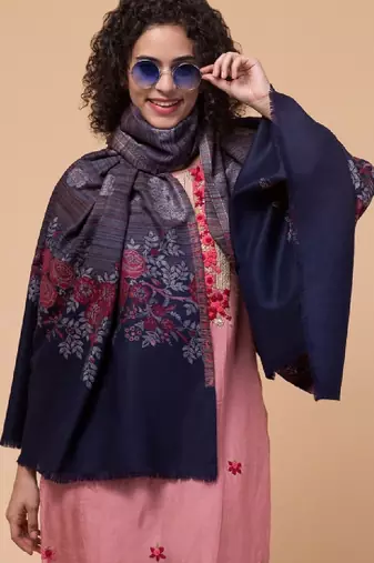 Floral printed pashmina style woolen shawl