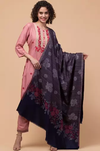 Floral printed pashmina style woolen shawl