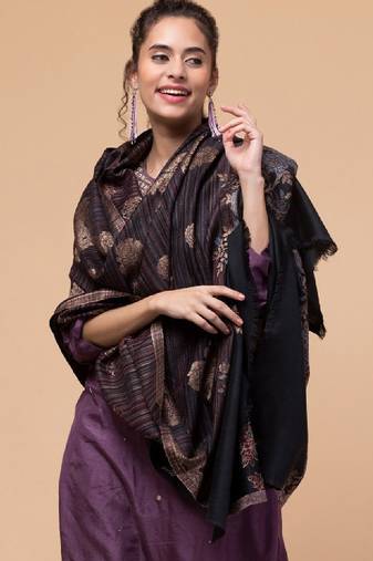 Floral woven design woollen shawl