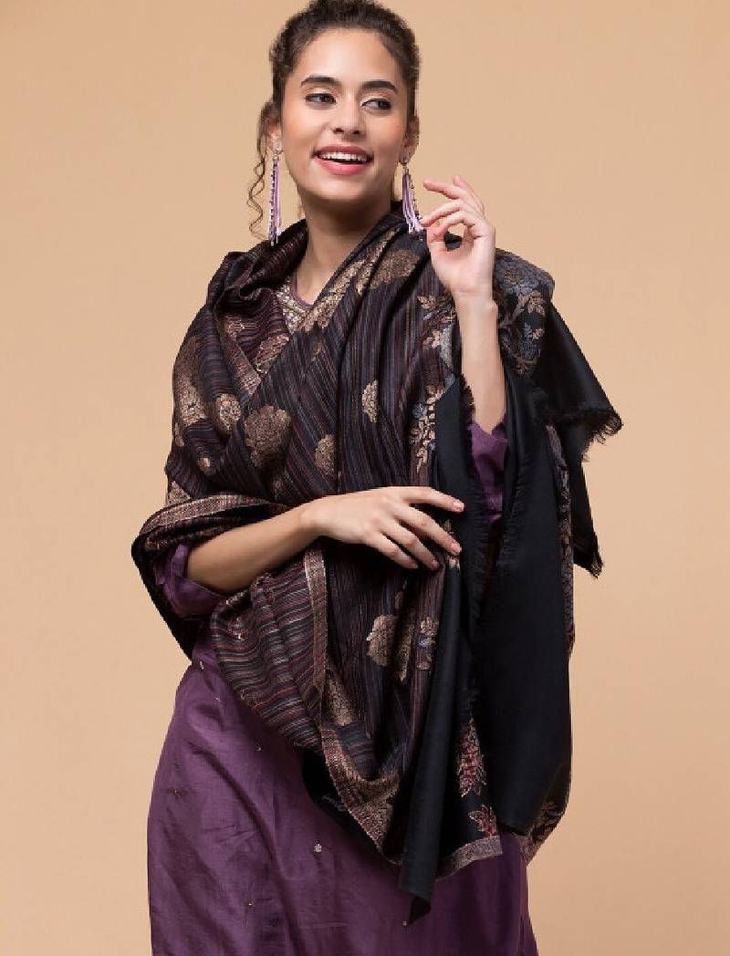 Floral woven design woollen shawl