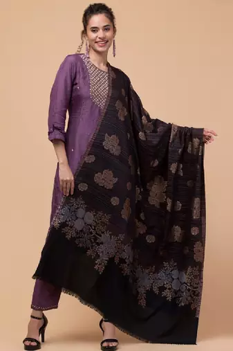 Floral woven design woollen shawl