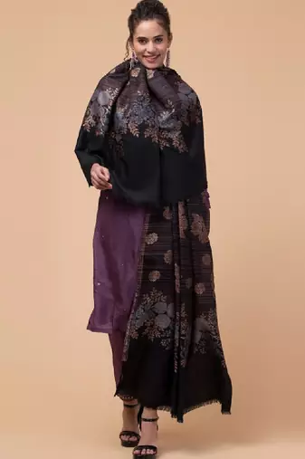 Floral woven design woollen shawl