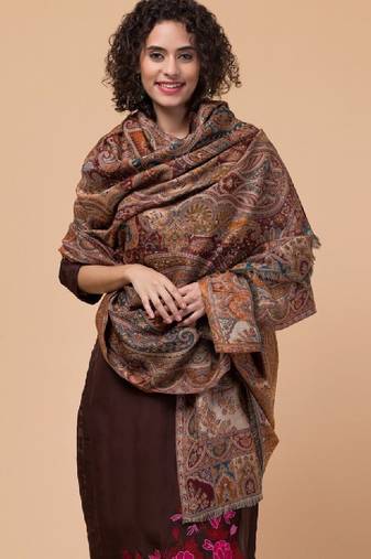 Women ethnic motifs woven-design wollen shawl