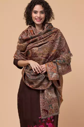Women ethnic motifs woven-design wollen shawl