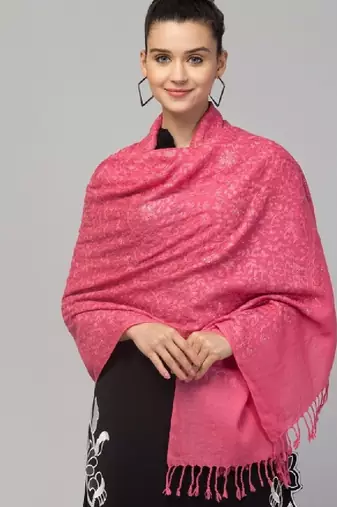 Embroidered wool shawl