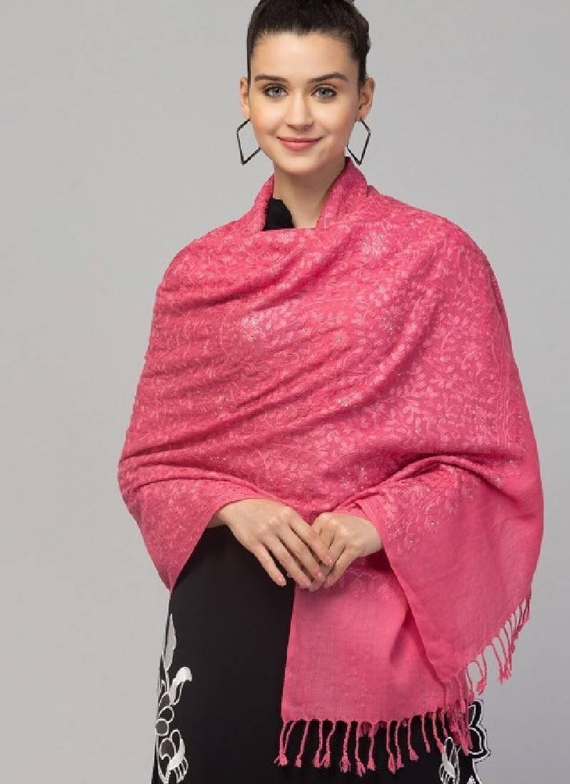 Embroidered wool shawl