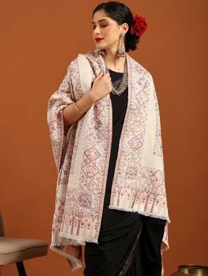Floral woven design zari fringed acrylic shawl 1
