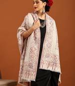 Floral woven design zari fringed acrylic shawl