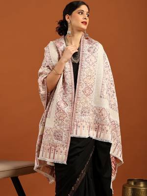 Floral woven design zari fringed acrylic shawl 2