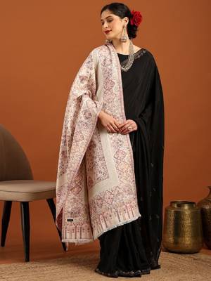 Floral woven design zari fringed acrylic shawl 3