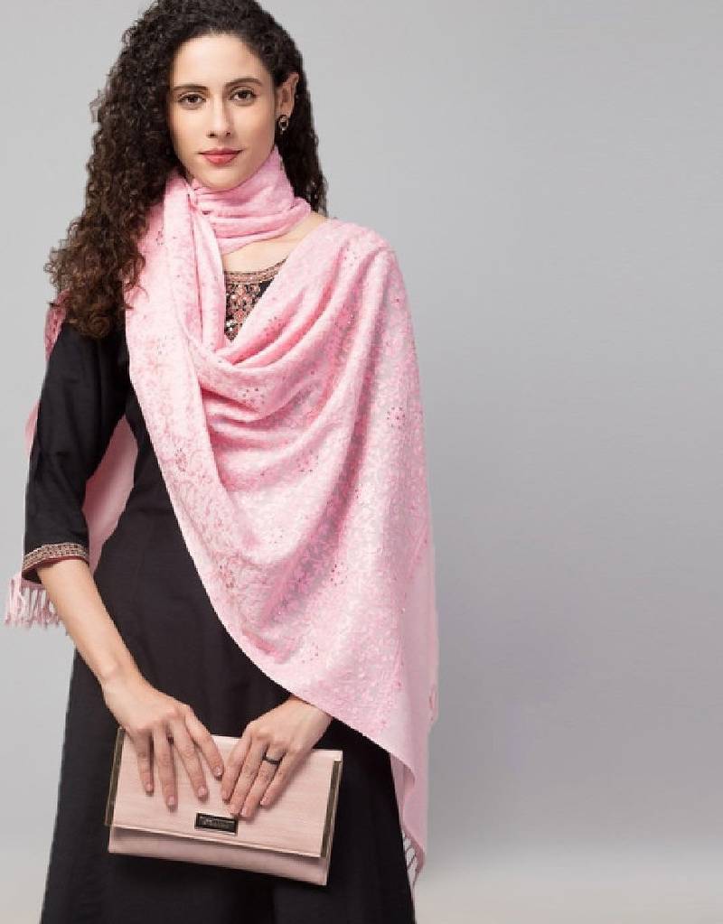 Floral embroidered woolen stole