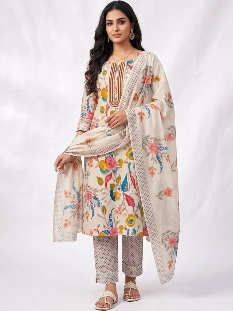 women printed cotton unstitched dress material