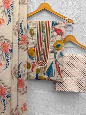 floral printed cotton unstitched dress material 1