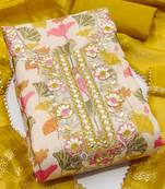 mustard soft silk sequence embroidery work unstitched dress material
