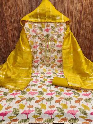 mustard soft silk sequence embroidery work unstitched dress material 3