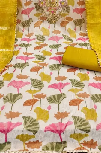 mustard soft silk sequence embroidery work unstitched dress material