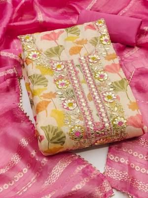 pink soft silk sequence embroidery work unstitched dress material 1