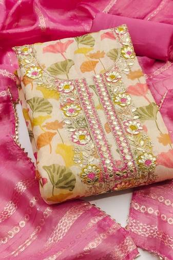 pink soft silk sequence embroidery work unstitched dress material