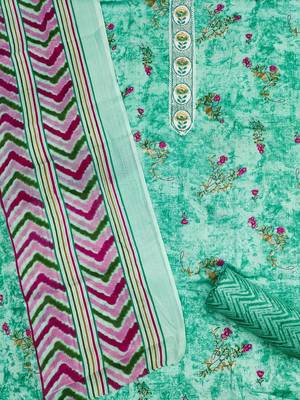 women teal printed floral dress material 3