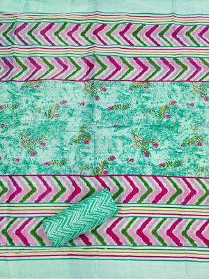 women teal printed floral dress material 4