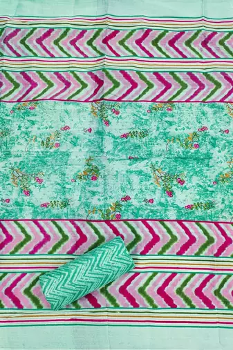 women teal printed floral dress material