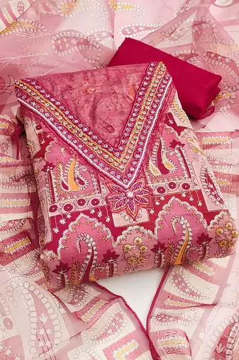 embroidered organza unstitched dress material