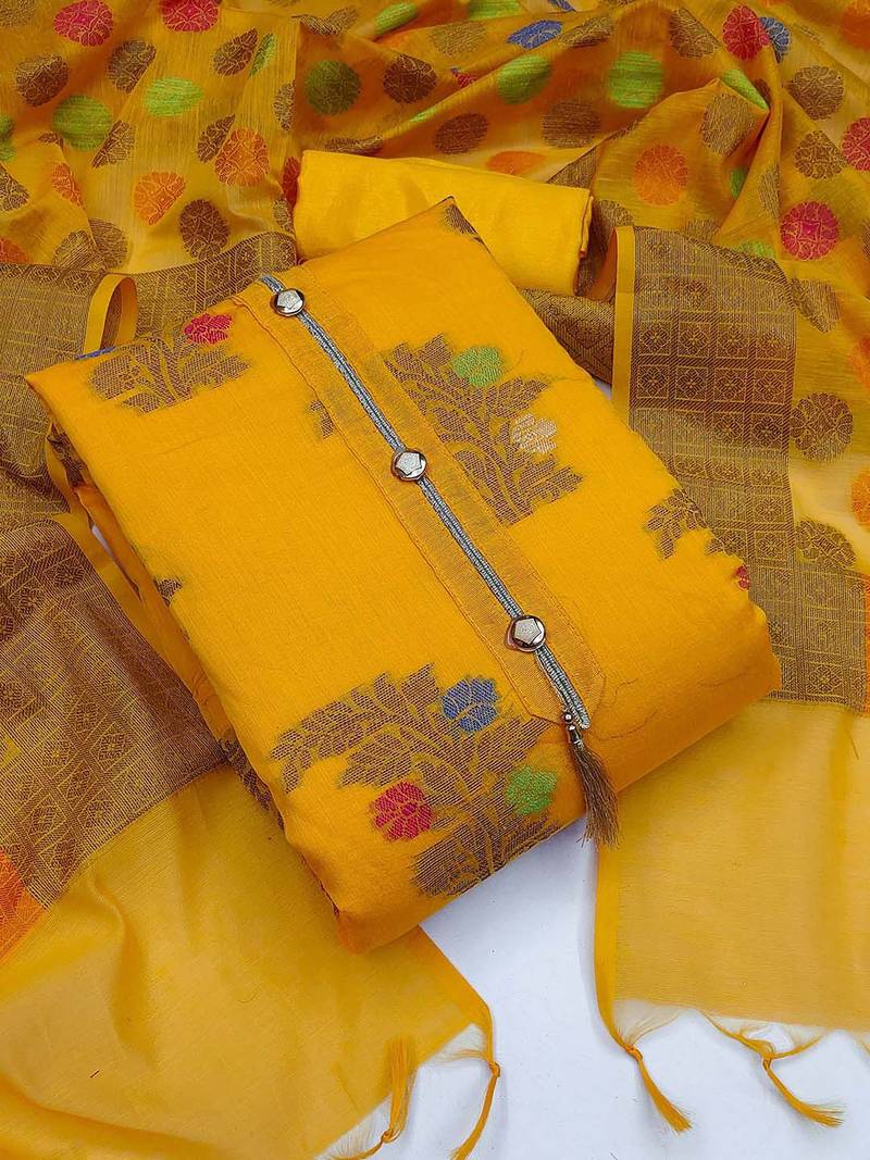 floral woven design zari unstitched dress material
