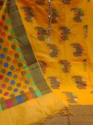 floral woven design zari unstitched dress material 3