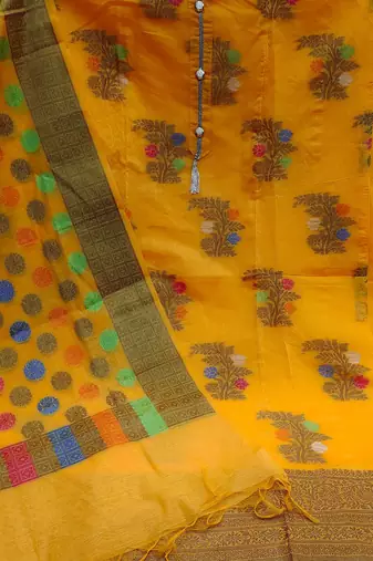 floral woven design zari unstitched dress material