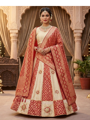 cream and red gota work lehenga  1