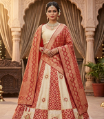 cream and red gota work lehenga 