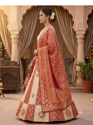 cream and red gota work lehenga  3