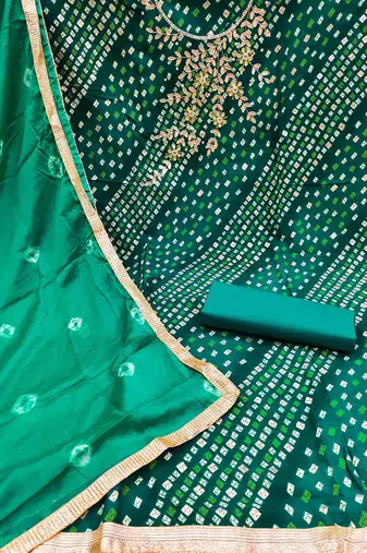 geometric printed embroidered zari unstitched dress material